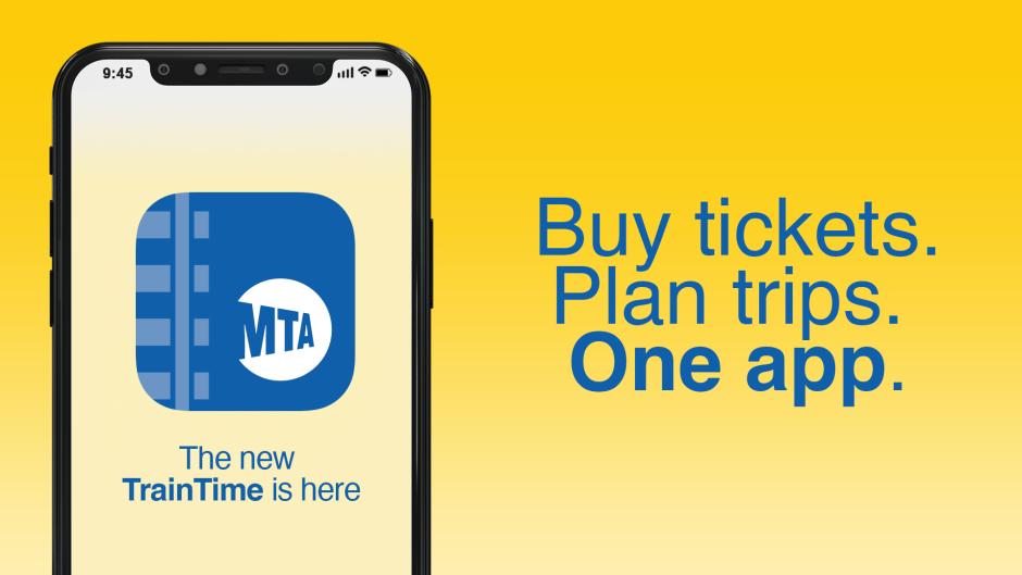 A graphic advertising a new MTA TrainTime app.